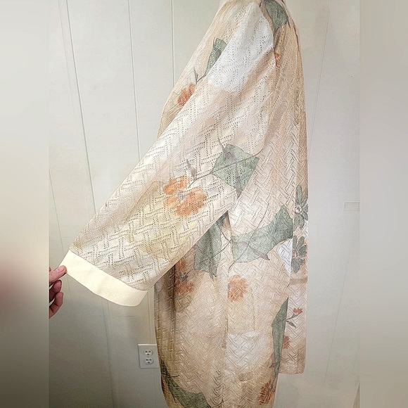 Vintage R&M Richards 18WP Green Gold Floral Sheer Kimono - Picture 3 of 9